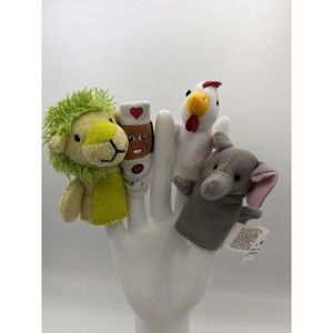 Lot 4 Plush FINGER Puppet FUNNY Lion Chicken NURSE Elephant Farm African Animals